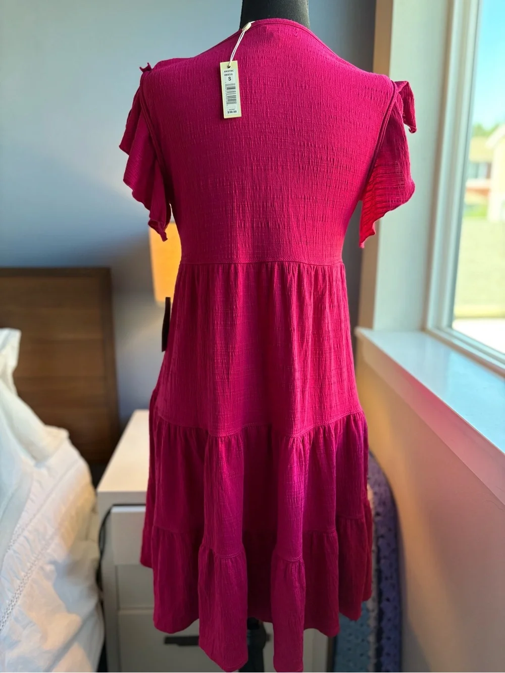 Max Studio Hibiscus Tiered V-Neck Babydoll Mini Dress with Flutter Sleeves - NWT